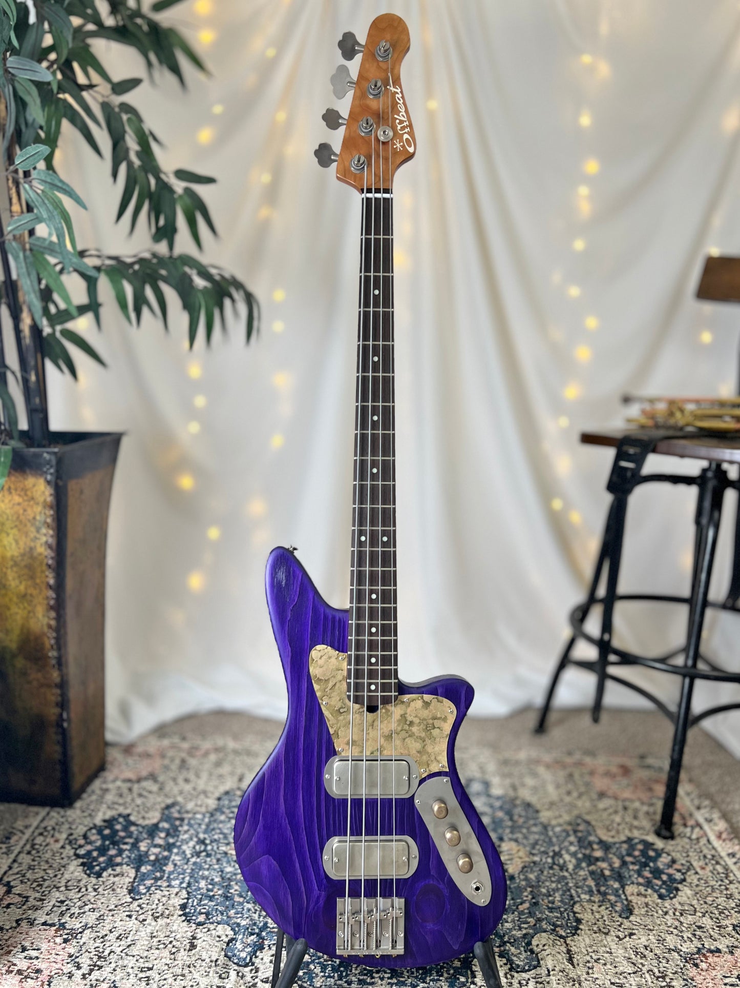 Traditional Series Jacqueline TB2-34 34-Inch Long-Scale Bass in Deep Purple with Fralin Custom Big Single T-Bird Pickup Set (Passive) and V/V/T (Passive) Electronics - 2E012004 - Front Full