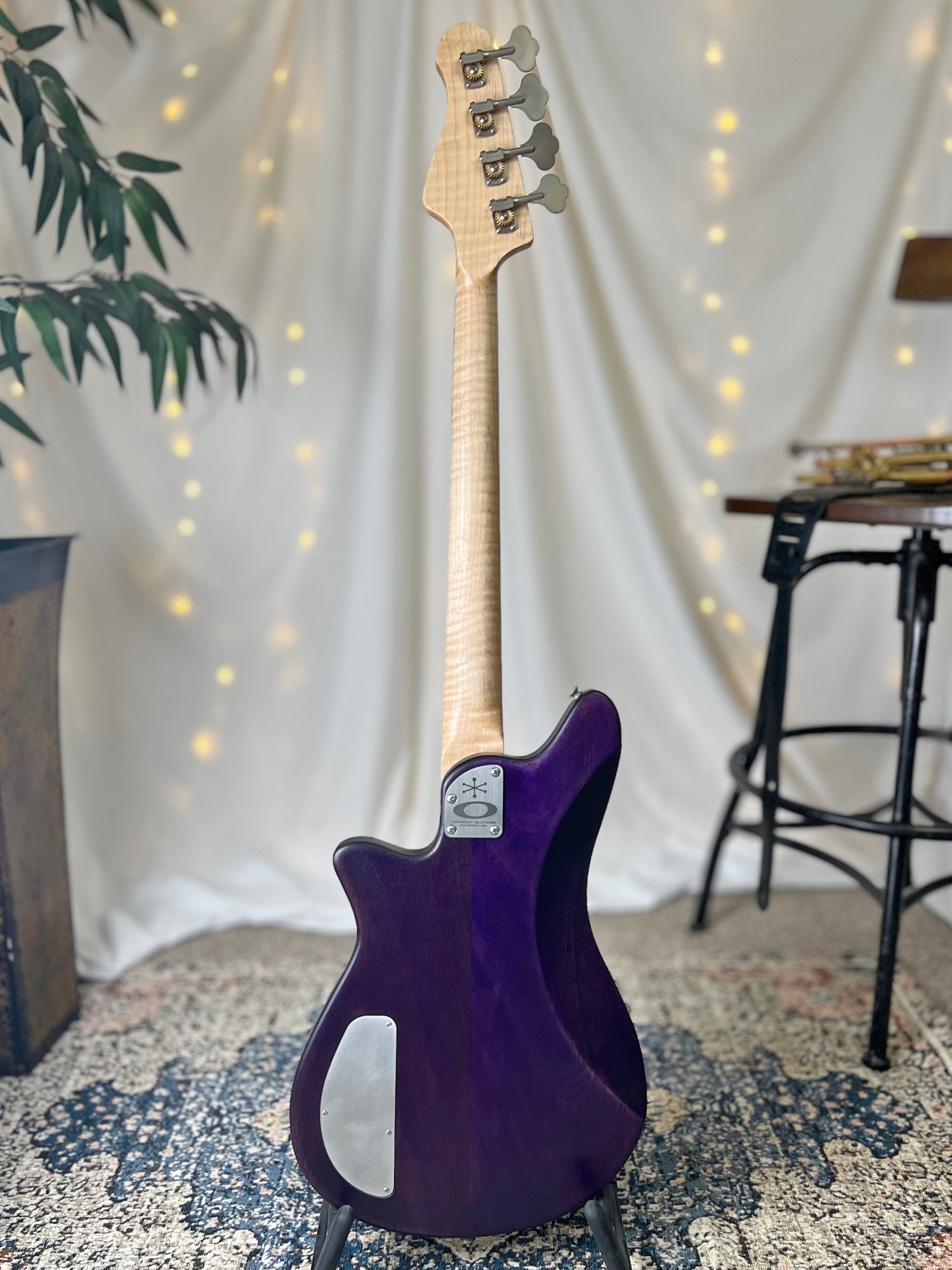 Offbeat Guitars Carved Top Traditional Series Shelby P 30-Inch Short-Scale Bass in Purple on Spanish Cedar with Fralin Custom Big Single T-Bird Pickup - 2E072003 - Back Full