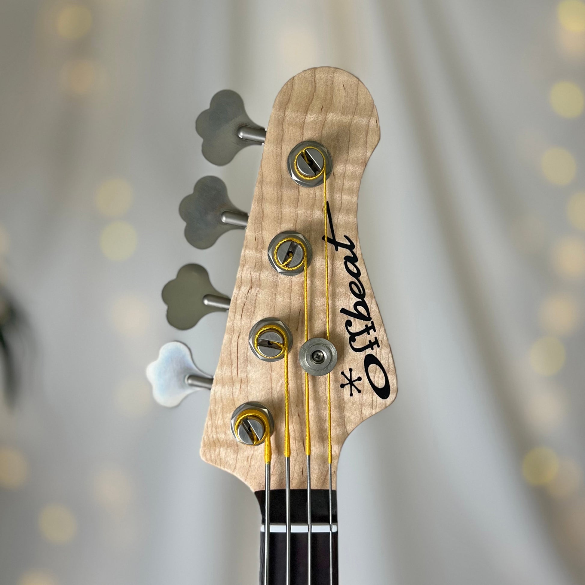 Offbeat Guitars Carved Top Traditional Series Shelby P 30-Inch Short-Scale Bass in Purple on Spanish Cedar with Fralin Custom Big Single T-Bird Pickup - 2E072003 - Headstock Front