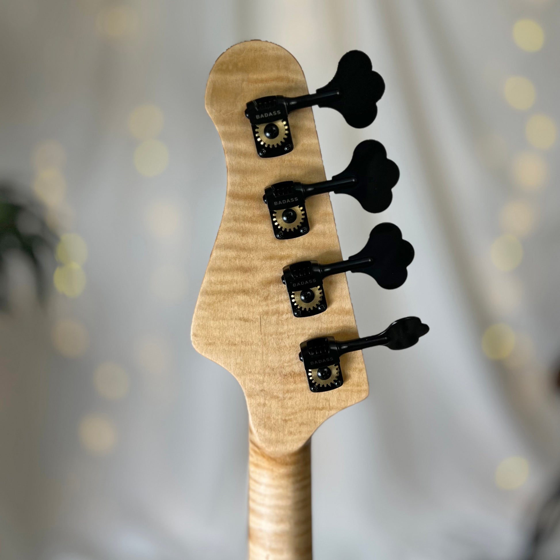 Offbeat Guitars Carved Top Traditional Series Shelby P 30-Inch Short-Scale Bass in Turquoise on Spanish Cedar with Nordstrand NP4 A3 Pickup - 2E072001 - Headstock Back