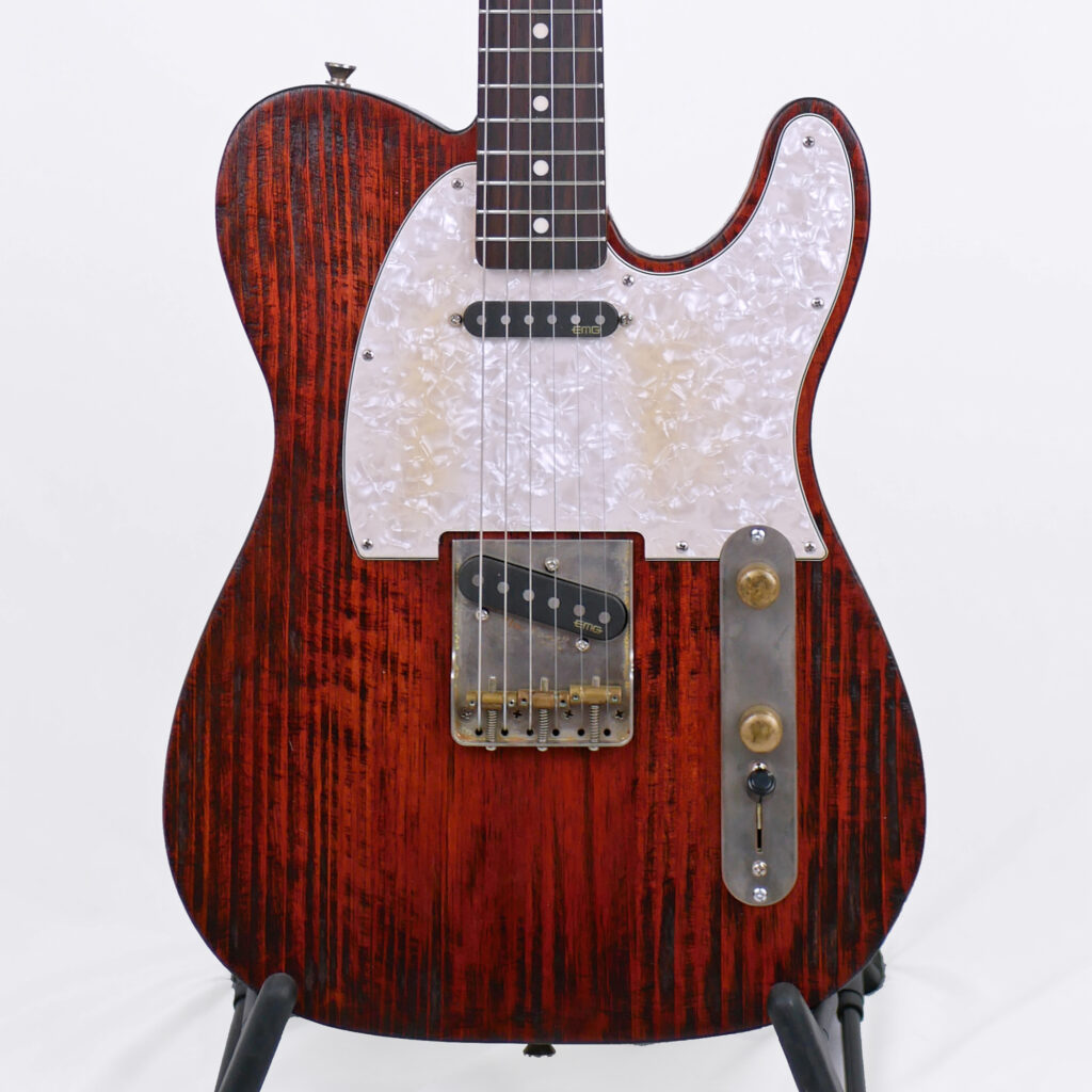 Offbeat Guitars Model T Guitar in Red Velvet on Distressed Pine