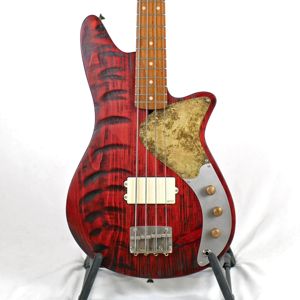 Offbeat Guitars Marilyn MM 32" Medium-Scale Bass in Dark Cherry on Distressed Pine with EMG MMCS Pickup