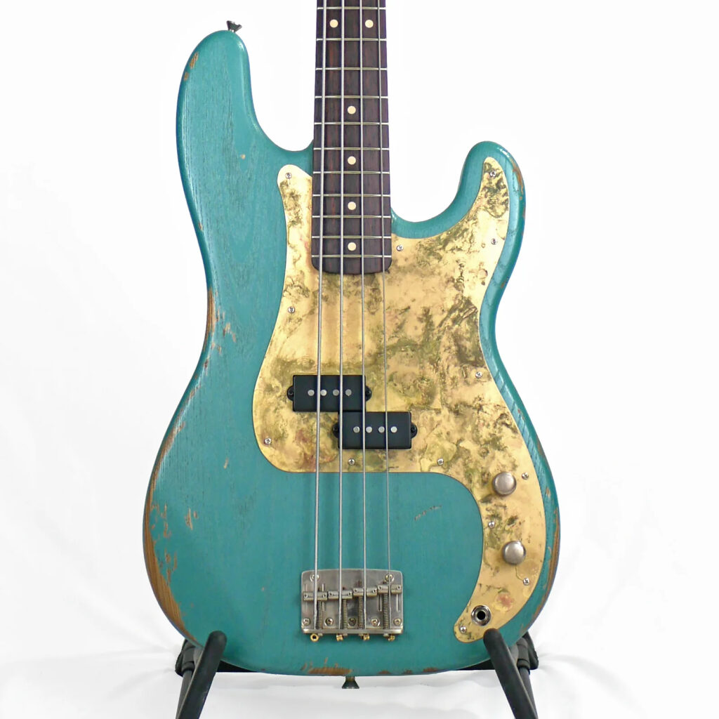 Offbeat Guitars Model P 34" Long-Scale Bass in Sherwood Green Metallic Relic on Distressed Catalpa