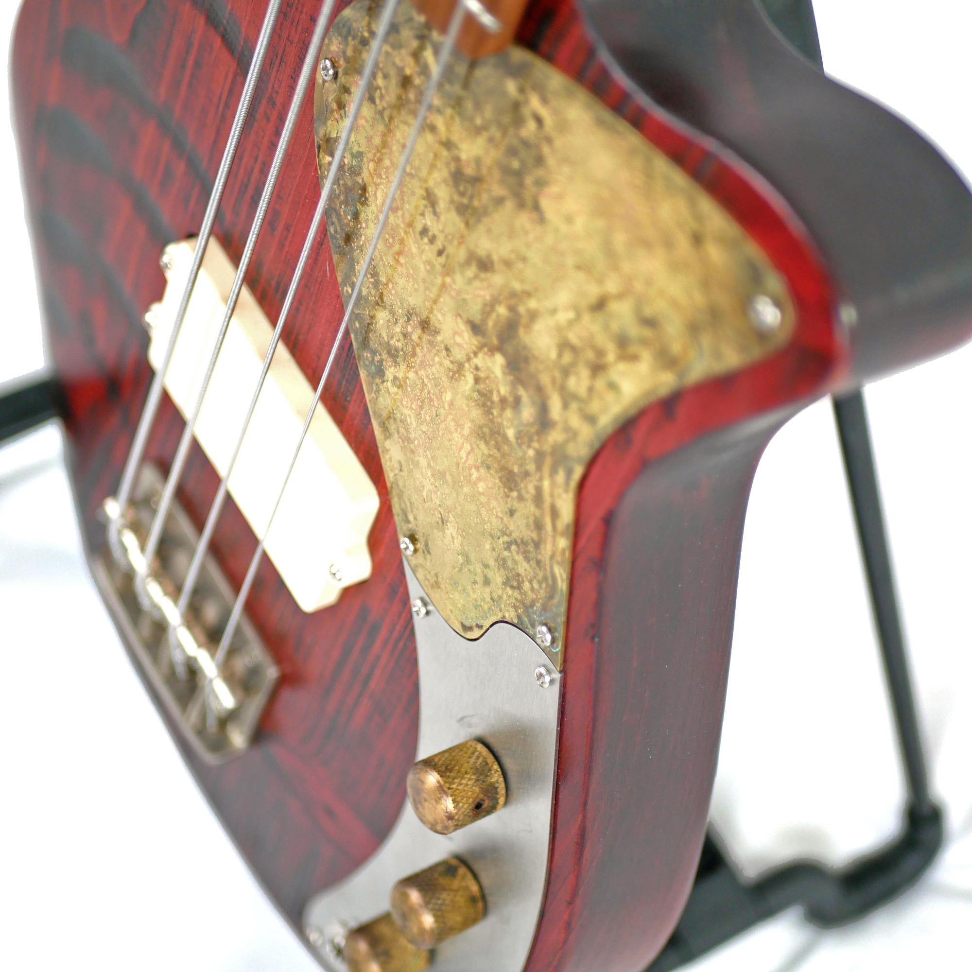 Marilyn MM 32" Medium-Scale Bass in Dark Cherry on Distressed Pine with EMG MMCS Pickup