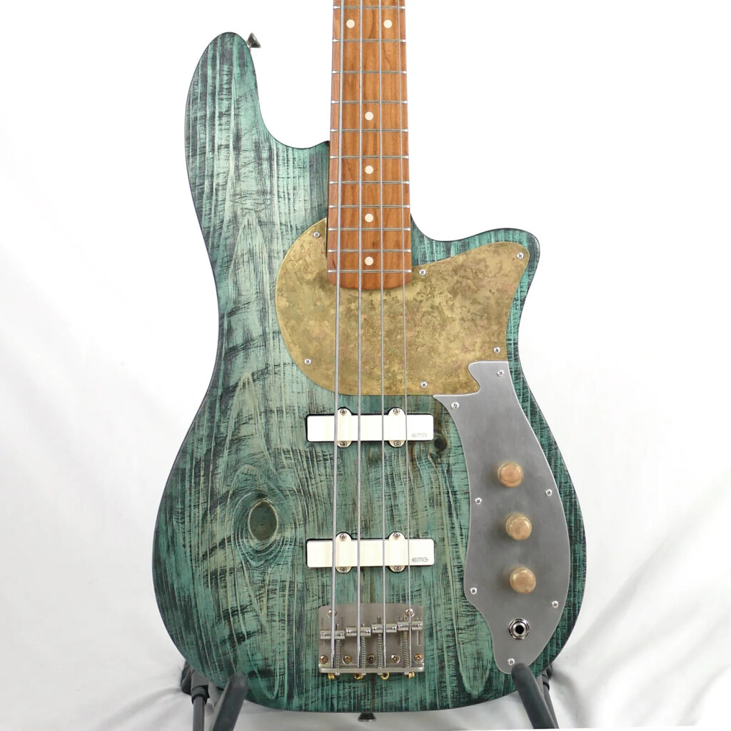 Offbeat Guitars Priscilla J 34" Long-Scale Bass in Evening Tide Teal on Distressed Pine with EMG JHZ Pickups