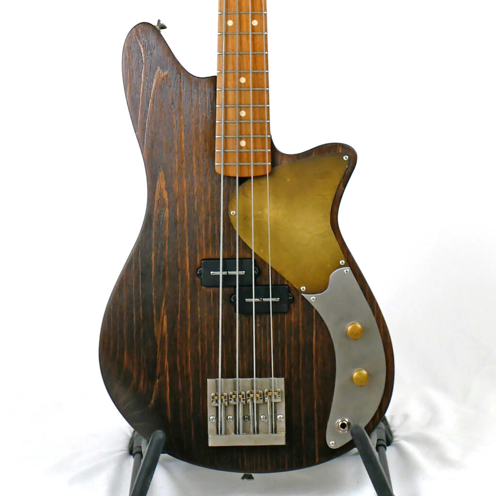 Offbeat Guitars Shelby P 30" short-scale bass in espresso on textured pine with a Nordstrand Power Blade pickup