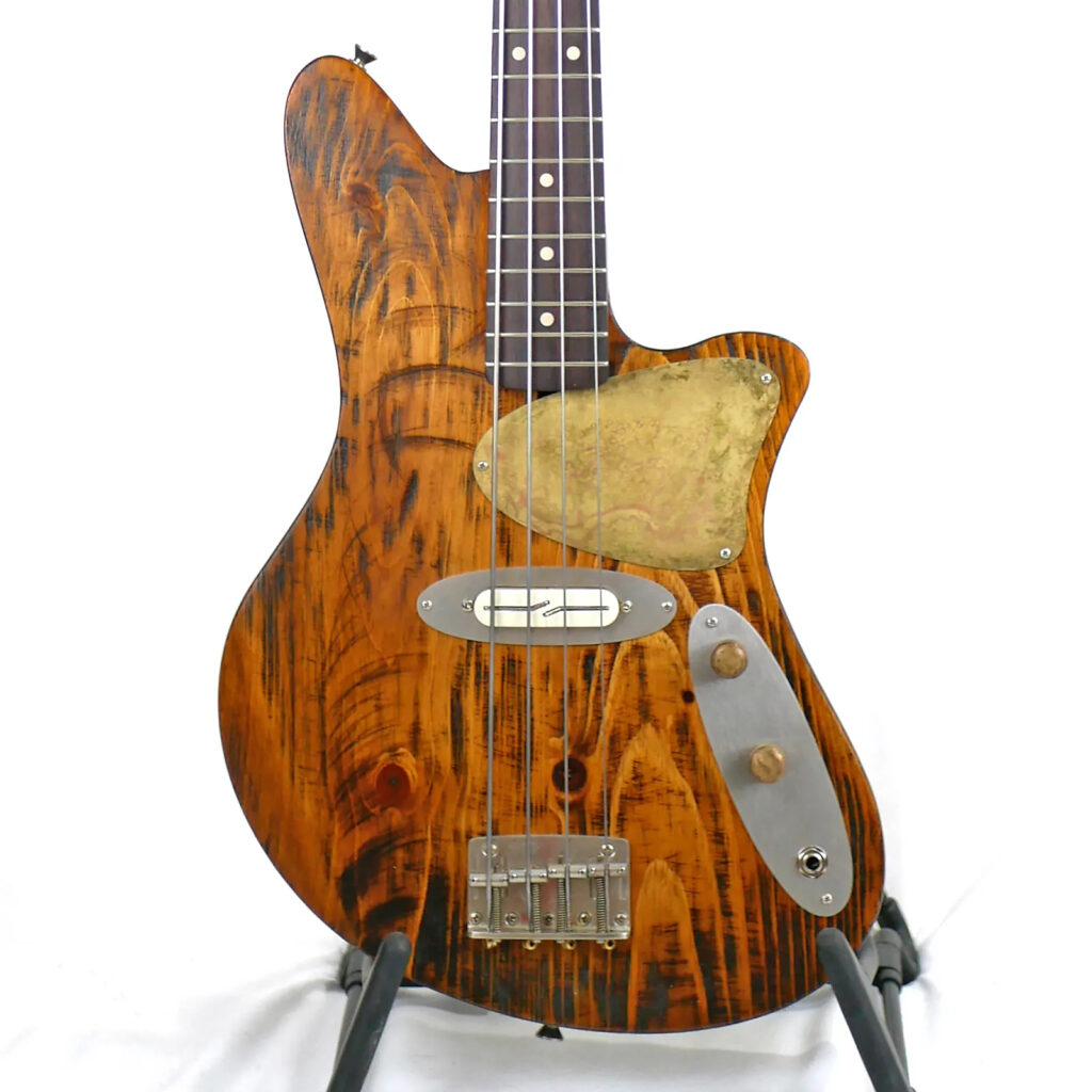 Offbeat Guitars Jackie-O 30" Short-Scale Bass in Salted Caramel on Distressed Pine
