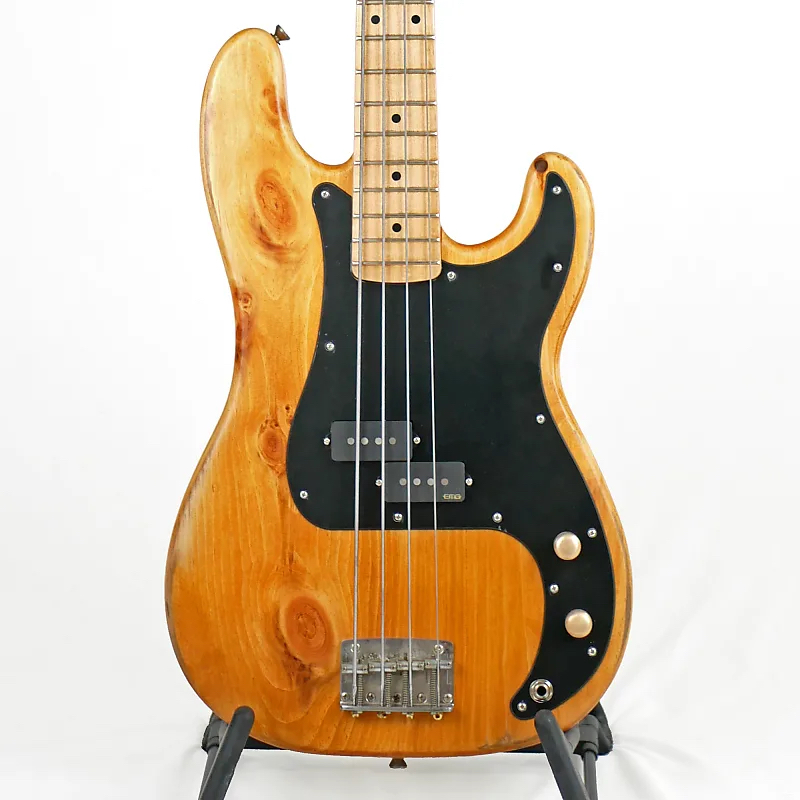 Offbeat Guitars Model P 34" Long-Scale Bass in Butterscotch Candy on Distressed Pine with EMG PV5HZ Pickup