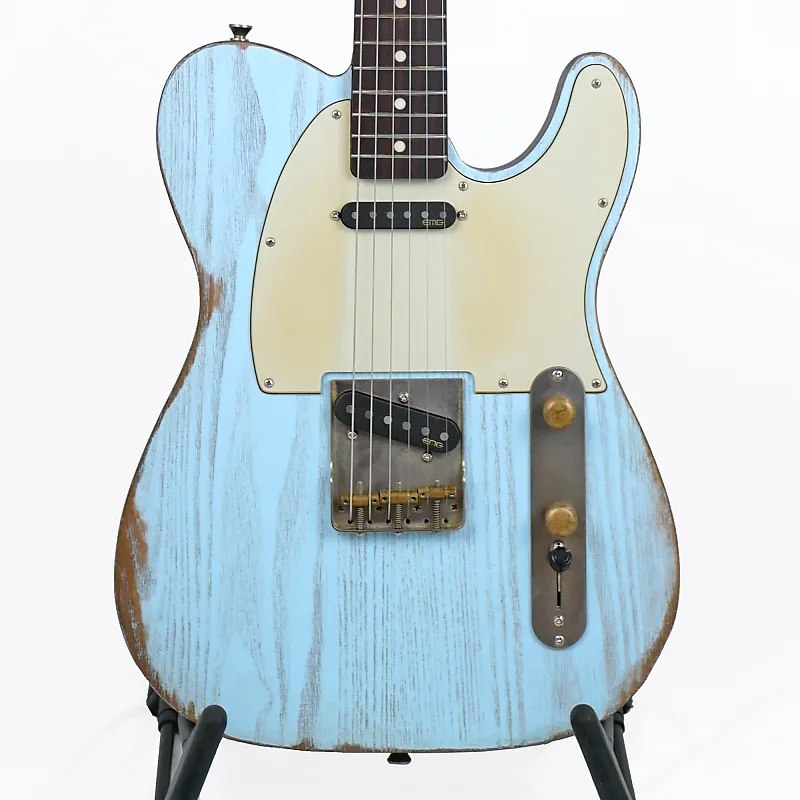 Offbeat Guitars Model T Guitar in Sonic Blue Relic on Distressed Catalpa with EMG T-52 Pickups