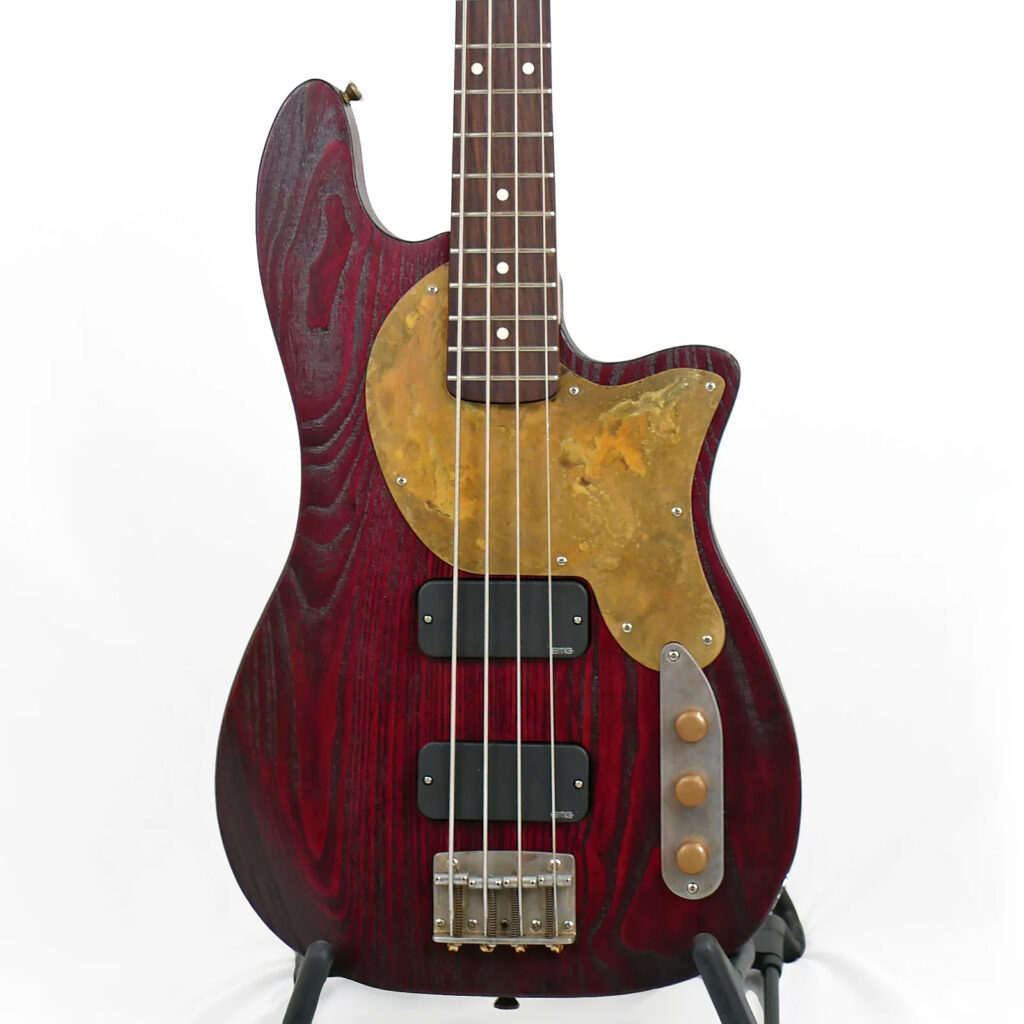 Offbeat Guitars Priscilla 34" Long-Scale Bass in Bordeaux Glow on Textured Catalpa