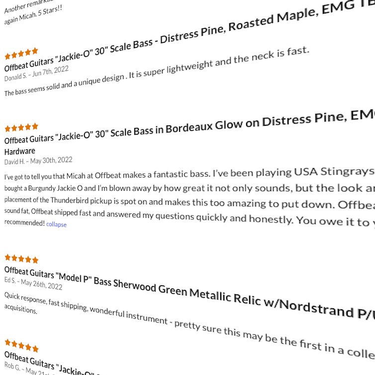 Image is of several 5 star customer reviews. Clicking on the image will lead to the Testimonials/Feedback page.