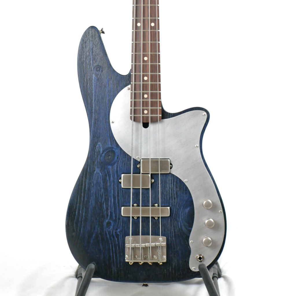 Offbeat Guitars Roxanne PJ 32-Inch Medium-Scale Bass in Indigo-go on Textured Pine with EMG Geezer Butler PJ Pickups