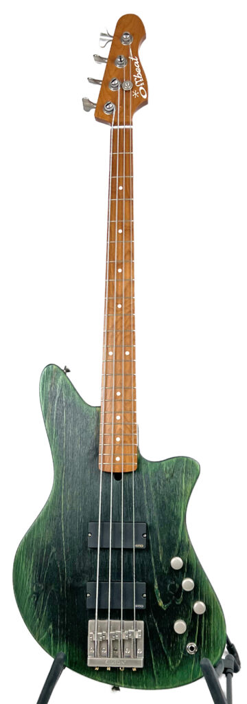 Offbeat Guitars Jacqueline "Jax" SB2 32" Medium-Scale Bass in Emerald City Eclipse on Textured Pine with EMG OBG-1 Pickup Set (35P4A/35P4CS) (Active) - front
