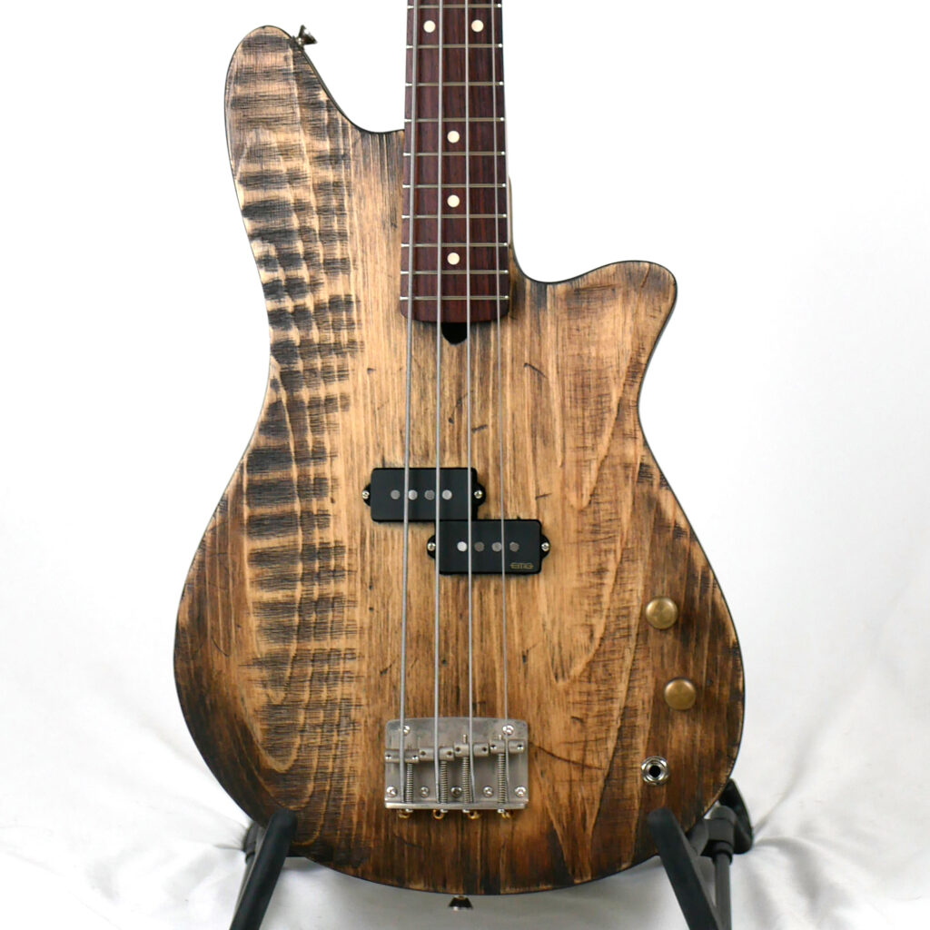 Shelby P 30" Short-Scale Bass in Old Barn Brown on Distressed Pine with EMG Geezer Butler P Pickup