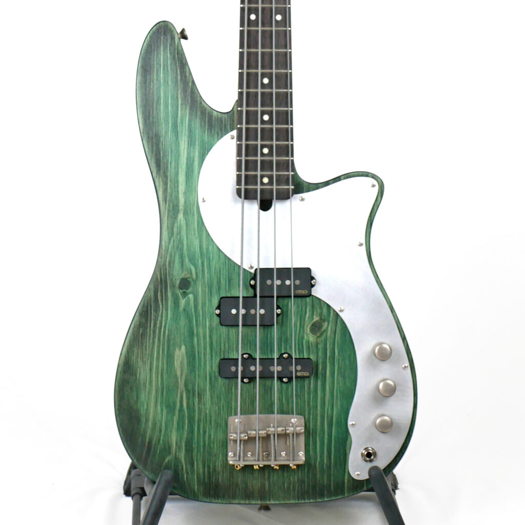 Roxanne PJ 32" Medium-Scale Bass in Jade Glow on Textured Pine with EMG Geezer Butler PJ Pickup Set (Passive)