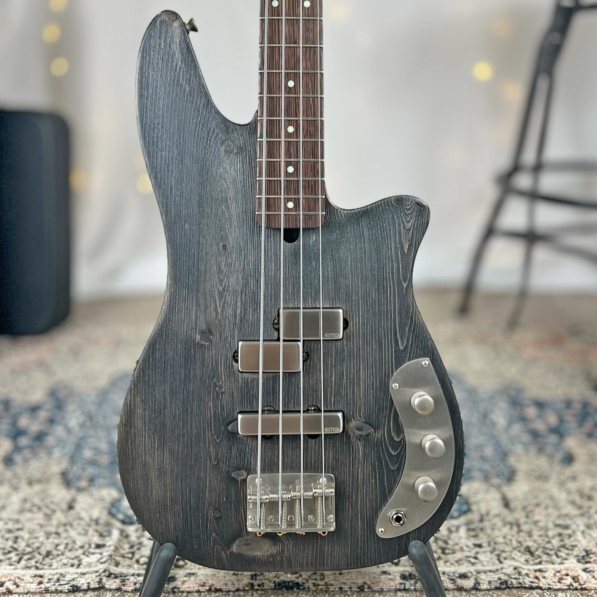 Roxanne PJ 32" Medium-Scale Bass in Charcoal on Textured Pine with EMG PJ Pickup Set