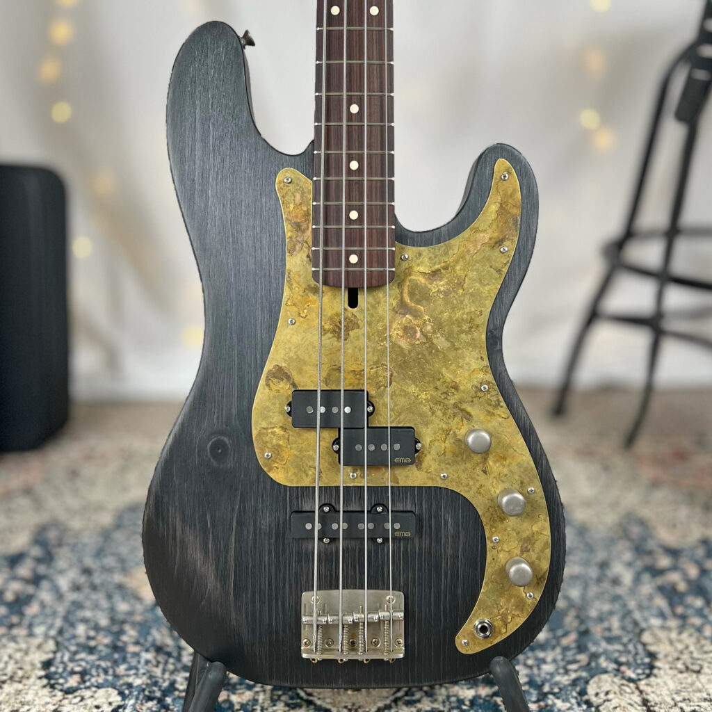 Pamela PJ 34" Full-Scale Bass in Graphite on Textured Pine with EMG Geezer Butler Pickup Set