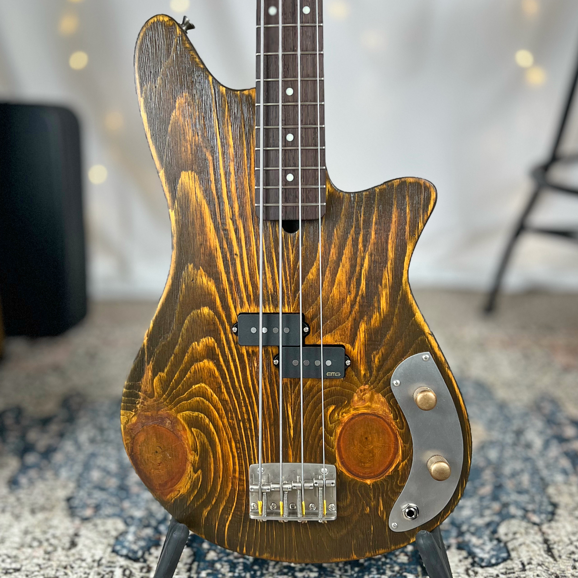 Shelby P 30" Short-Scale Bass in Salted Caramel on Distressed Pine with EMG Geezer Butler P Pickup