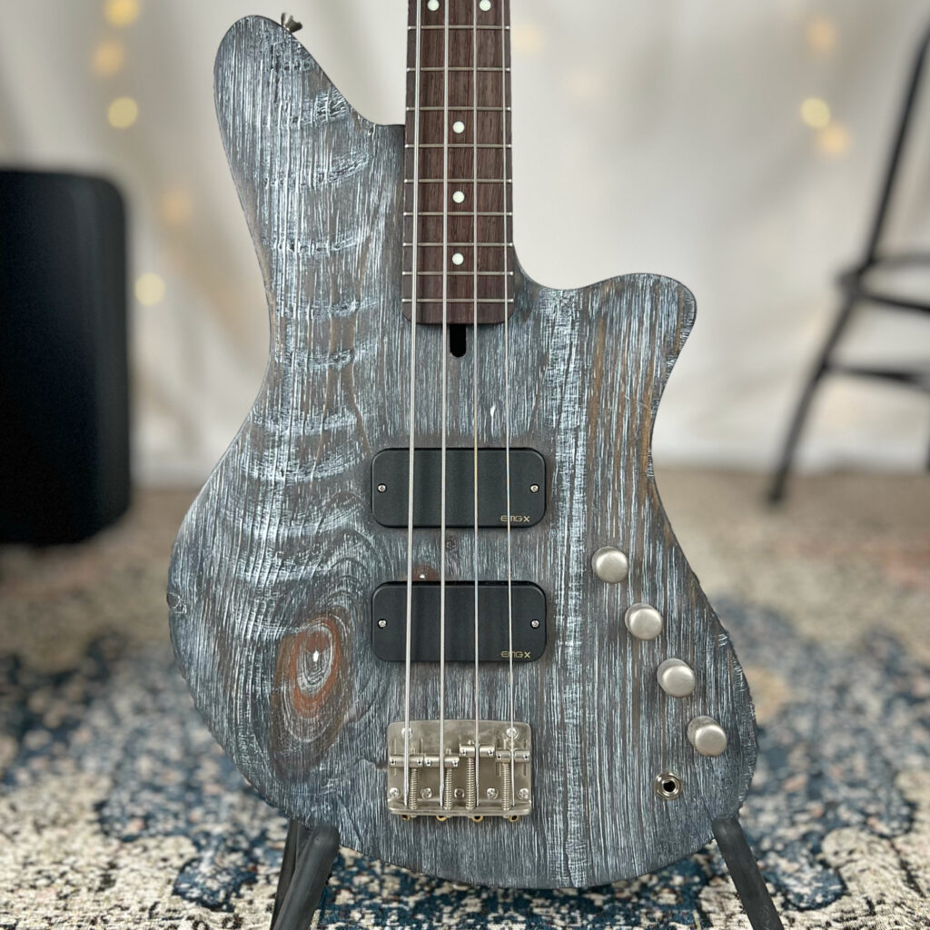 Jackie-O TB2 30" Short-Scale Bass in Pewter Ceruse on Distressed Pine with EMG TBJAX Pickups and EMG V/V/T/EXB Active Electronics