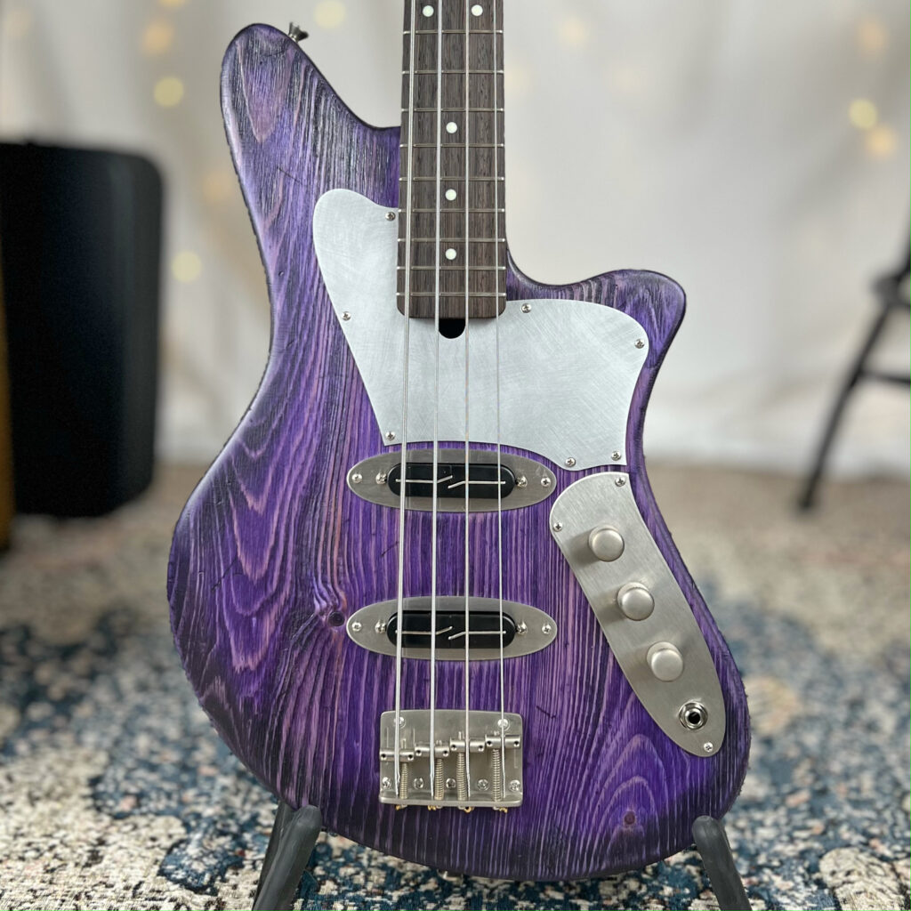 Jackie-O S2 30" Short-Scale Bass in Grape Glow on Distressed Pine with Fralin Split Blade Strat Pickups