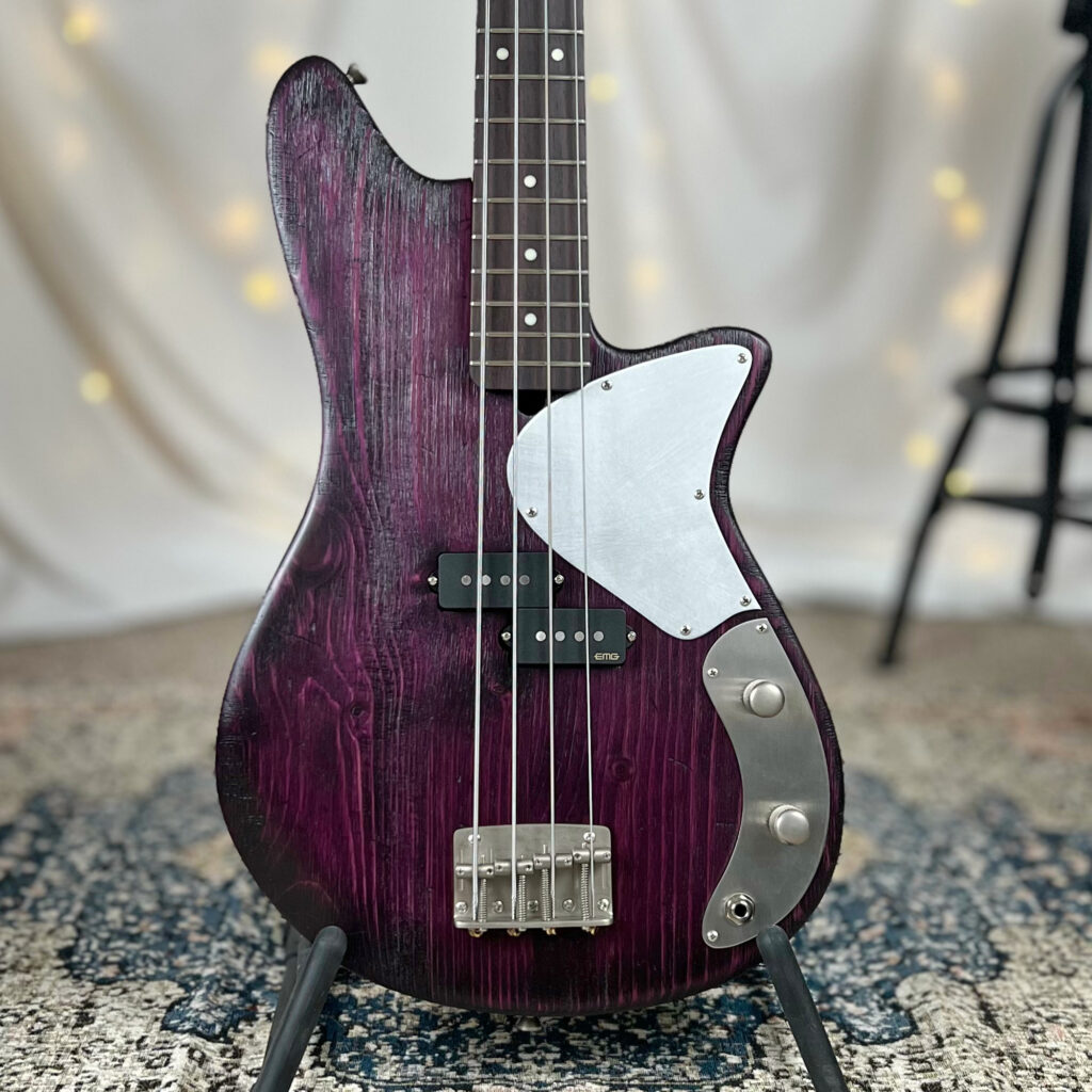 Shelby P 30" Short-Scale Bass in Wild Violet on Distressed Pine with EMG Geezer Butler P Pickups SPPP/T Electronics
